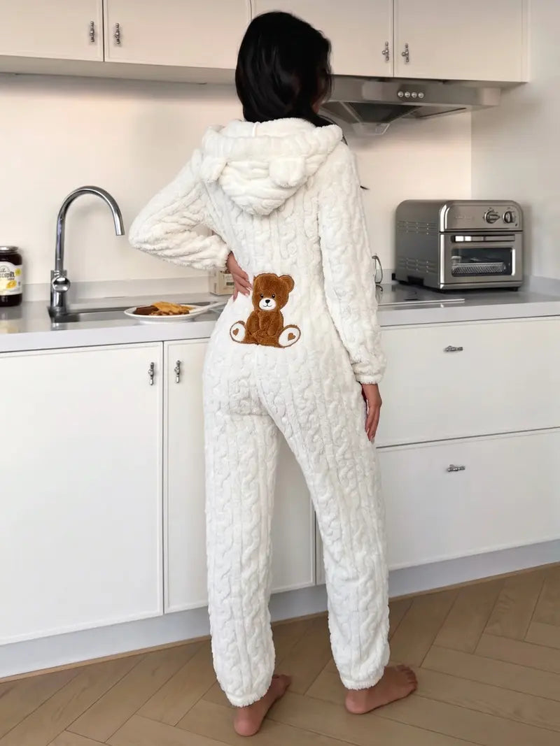 Timber Production Method 🔥 5 PCS $24.63 | Women's Cute Teddy Bear Embroidered Hooded Plush Jump ...
