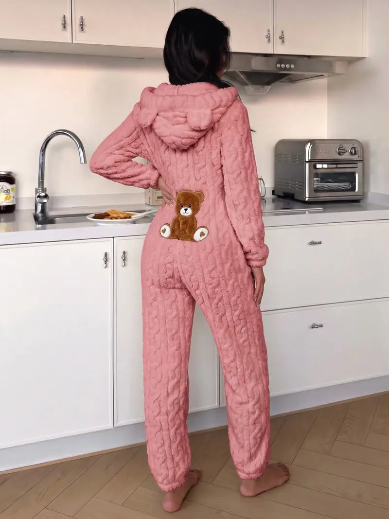 Timber Production Method 🔥 5 PCS $24.63 | Women's Cute Teddy Bear Embroidered Hooded Plush Jump ...