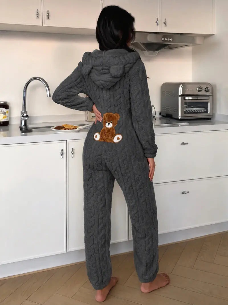 🔥 5 PCS $24.63 | Women's Cute Teddy Bear Embroidered Hooded Plush Jump ...