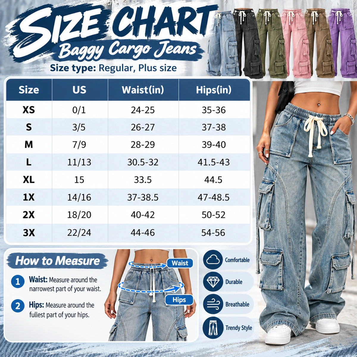 🔥 BESTSELLER | 6PCS $24.99 | Baggy Cargo Jeans
