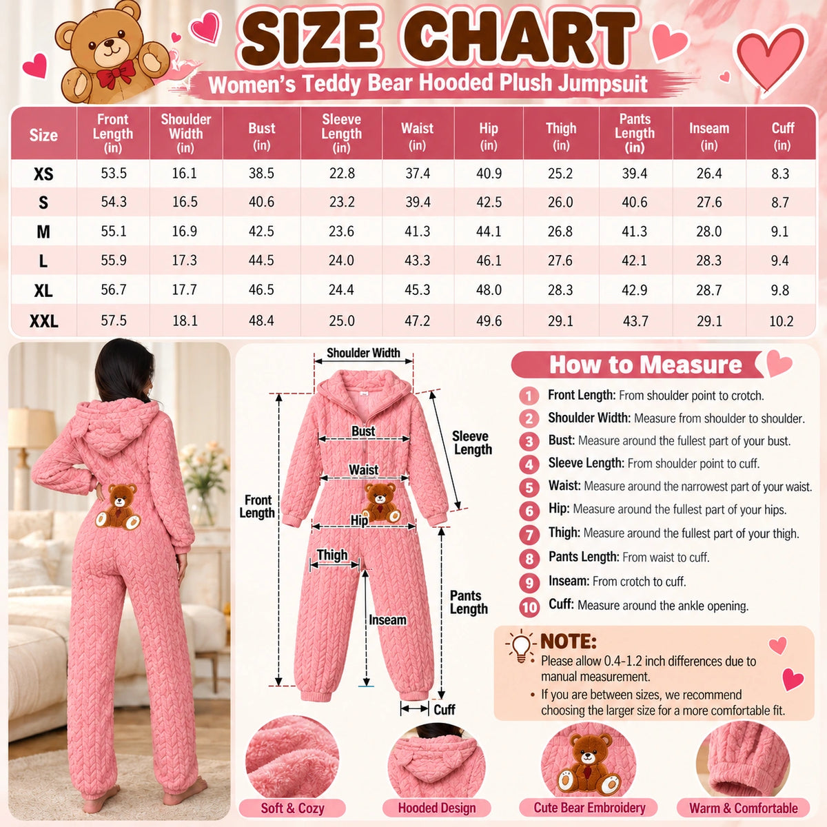 Timber Production Method 🔥 5 PCS $24.63 | Women's Cute Teddy Bear Embroidered Hooded Plush Jump ...