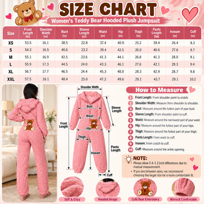 🔥 5 PCS $24.63 | Women's Cute Teddy Bear Embroidered Hooded Plush Jumpsuit